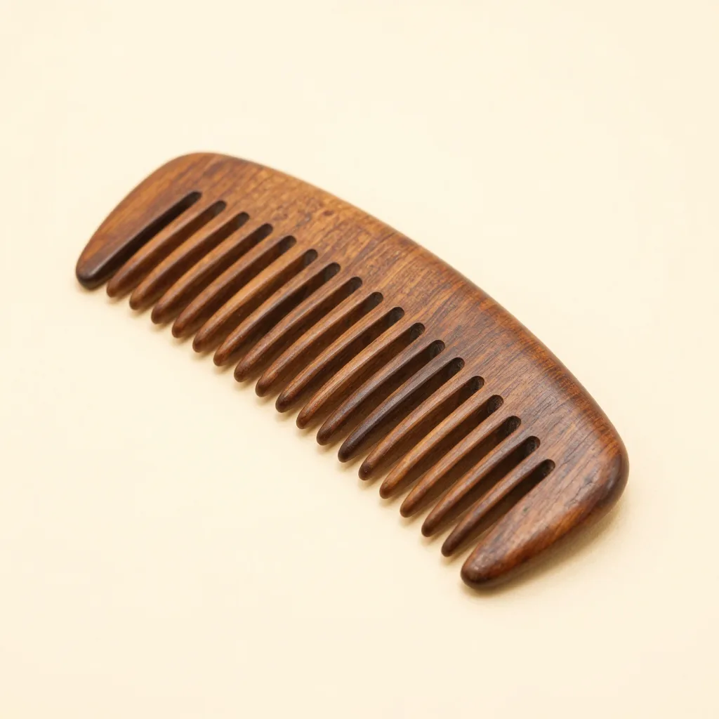 A neem wood tail comb on a light background